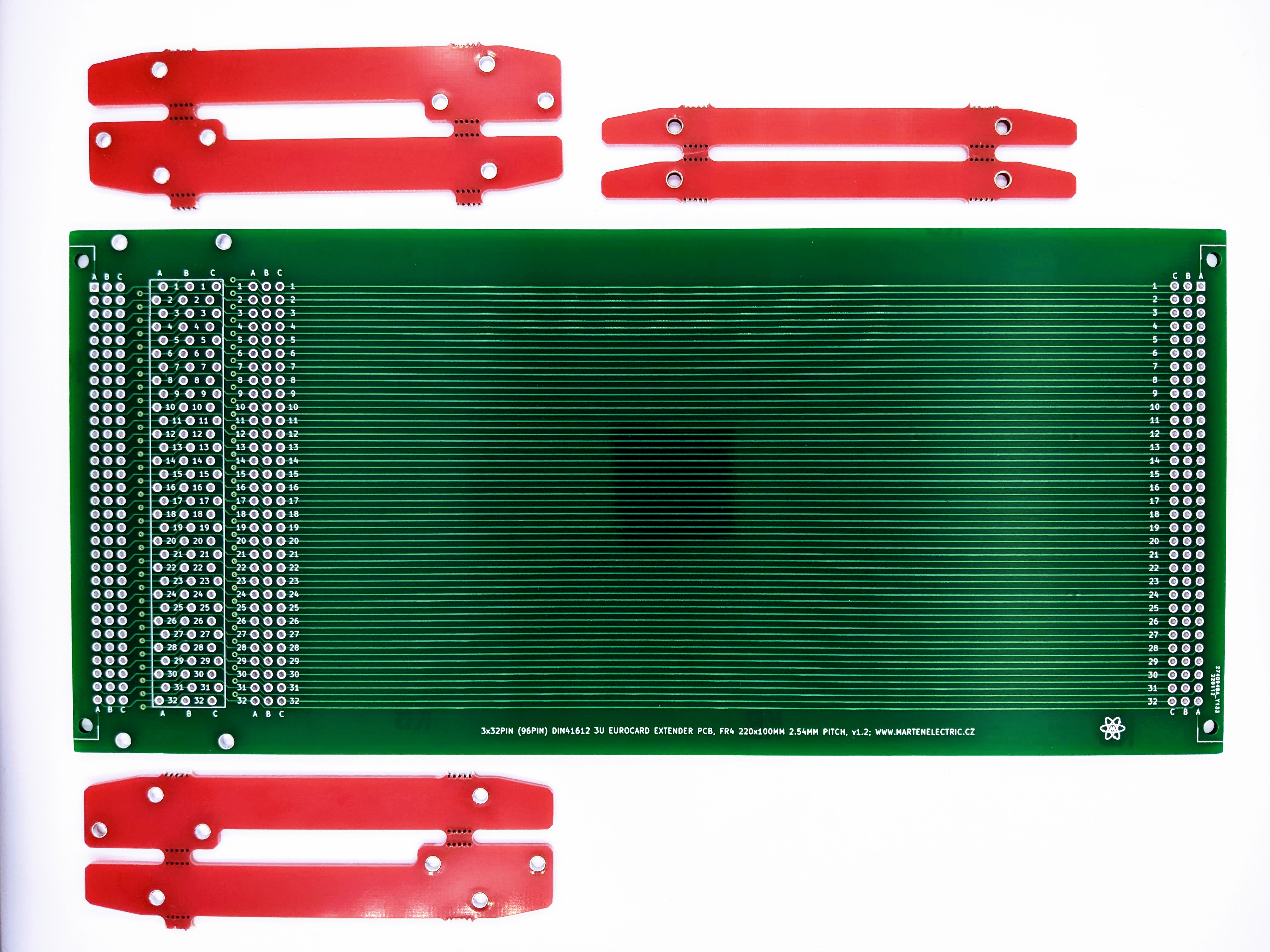 Eurocard DIN41612 3U riser extender PCB card 220mm with test points and PCB guide